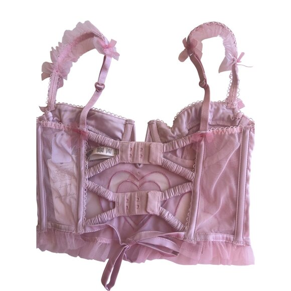 For Love & Lemons Pink Heart Mesh Corset Top With Ruffle Trim XXS - Picture 12 of 16